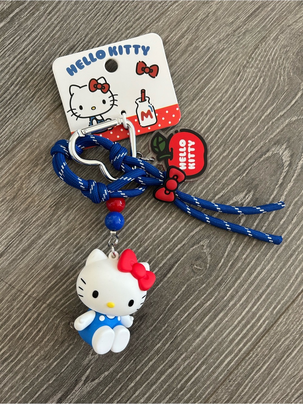Kawaii Sanrio Hello Kitty White, Red & Blue Rope Keychain Bag Charm